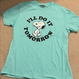 Peanuts Snoopy Graphic “I’ll do it tomorrow” Aqua T-Shirt large